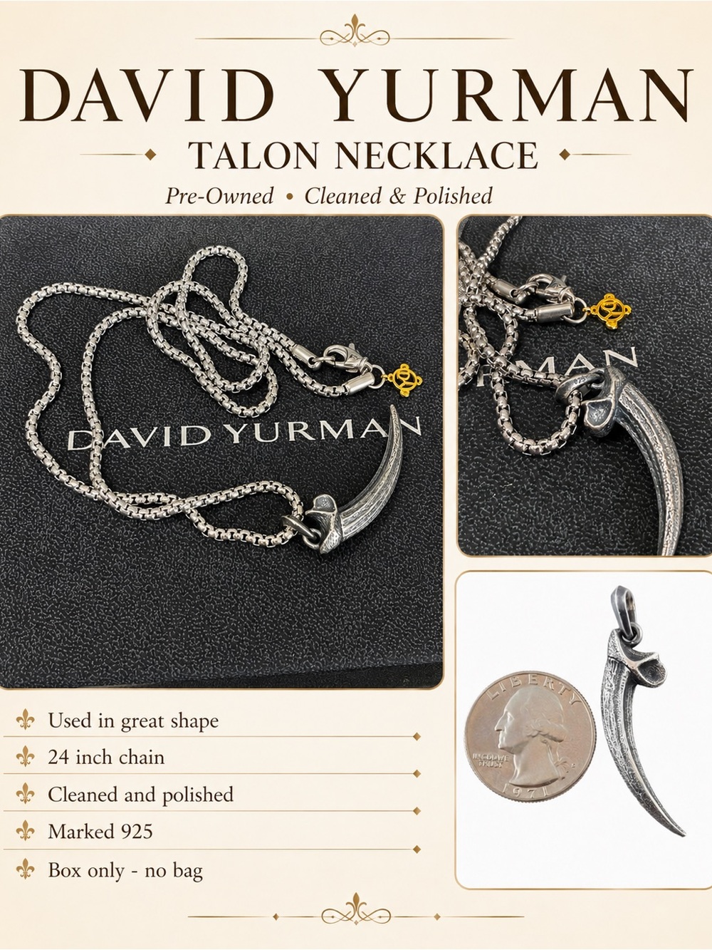 David Yurman Men’s Silver Talon Necklace - Silver